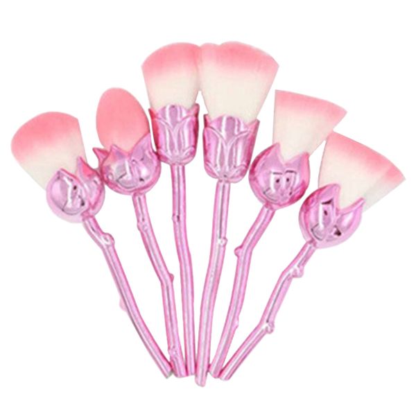6-in-1 Rose Flower Hair Makeup Brush Set - Pink