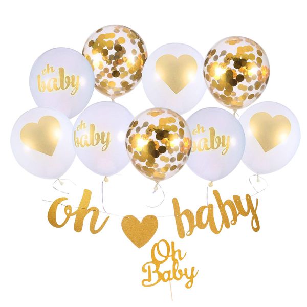 Oh Baby - Baby Shower Party Balloon Banner DIY Decoration Set - Gold