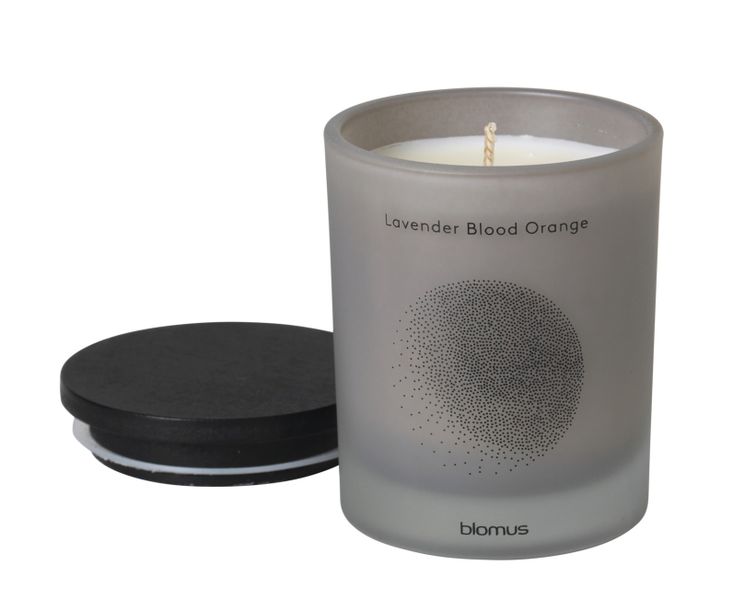 blomus Scented Candle With Wood Lid Lavender Blood Orange Grey FLAVO Small