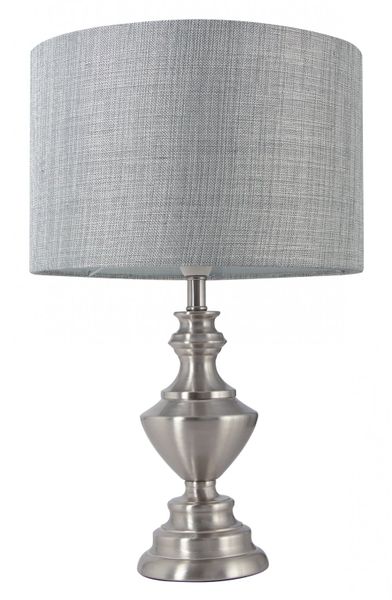 Satin Chrome Table Lamp with Smoke Fabric Shade -Tl177 Satin Chrome