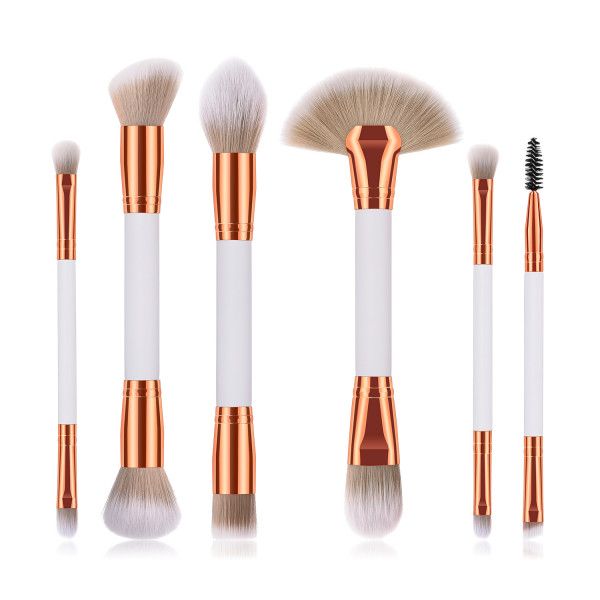 6 Piece Double Sided Makeup Brushes - White