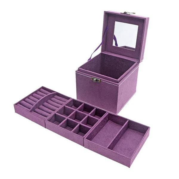 Three-layer Lint Jewelry Box with Mirror - Purple