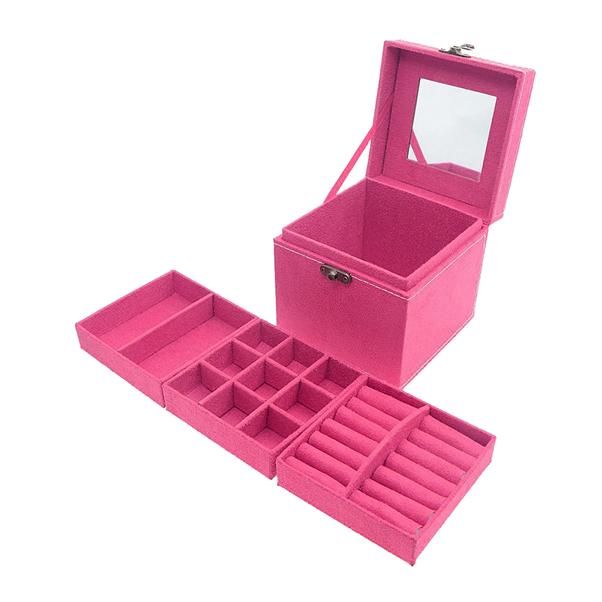Threelayer Lint Jewelry Box with Mirror Rose Red Shop Today. Get