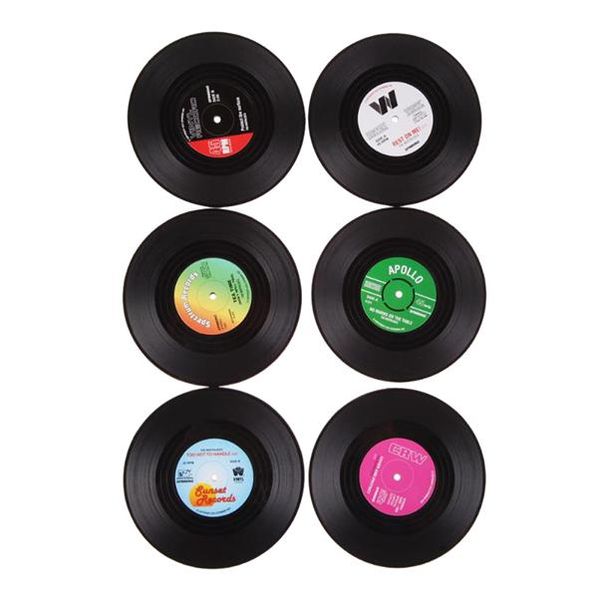 Retro CD Record Vinyl Drink Coasters Cup Mat - 6 Piece