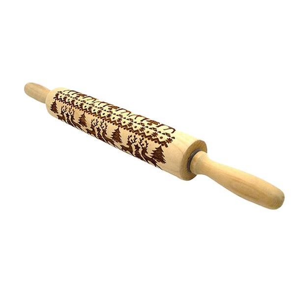 Christmas Deer Snowflake Engraved Wooden Dough Rolling Pin
