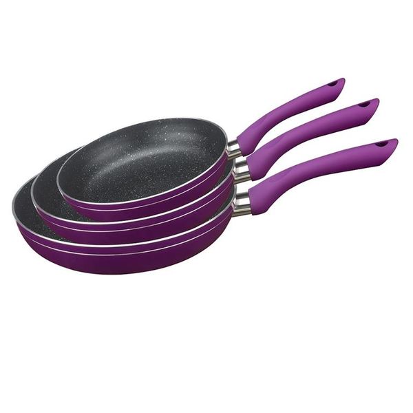 Royalty Line 3-Piece Marble Coating Frypan Set - Silver