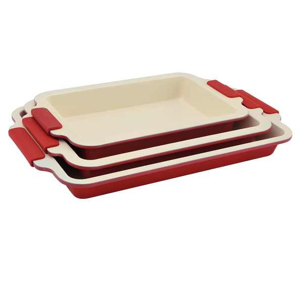 Royalty Line 3-Piece Ceramic Coating Roasting Pan Set - Red
