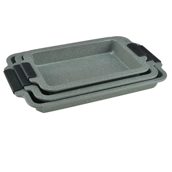 Royalty Line 3-Piece Marble Coating Roasting Pan Set - Gray