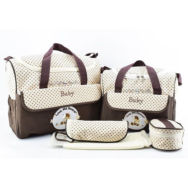 Multifunctional Mother 5 set Baby Diaper Bag - Coffee