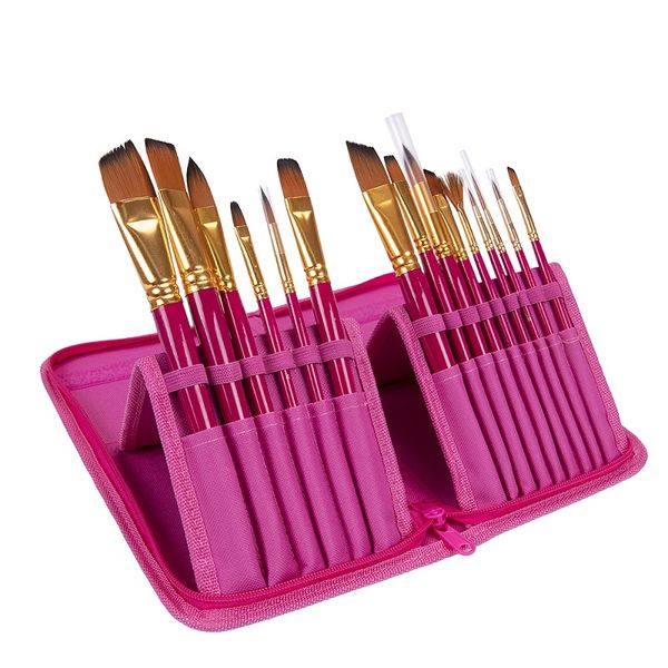 15 in 1 Long Handle Paint Brush Set - Pink