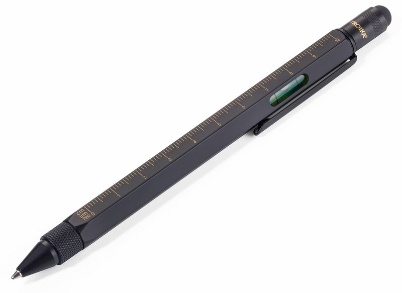 TROIKA Multitasking Ballpoint Pen Mini Tool CONSTRUCTION Black Gold