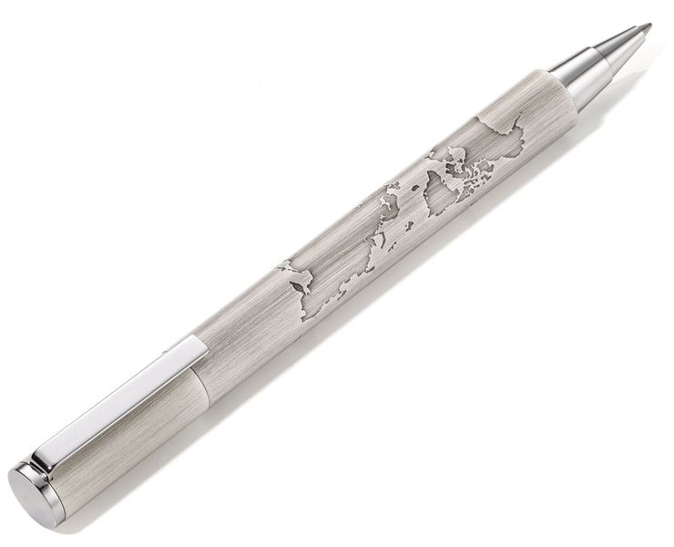 TROIKA Ballpoint Pen: Antique Silver Metal Colour with Embossed World Map