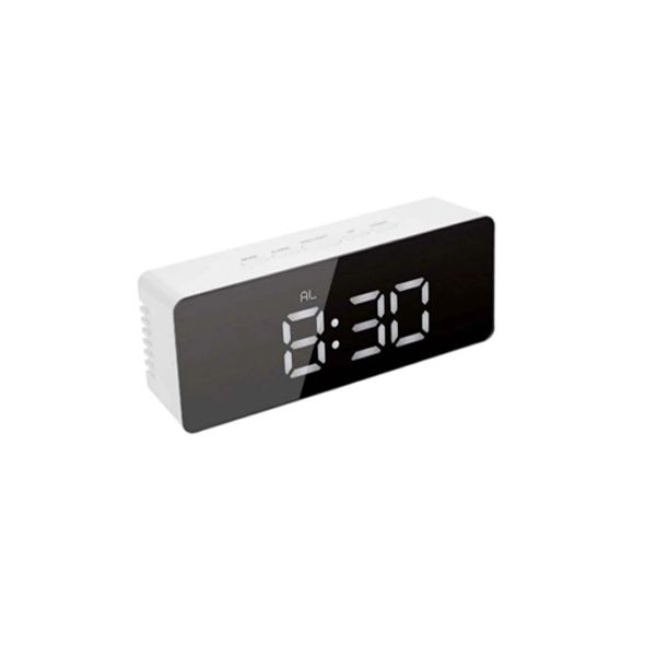 Iconix Led Mirrored Alarm Clock - White