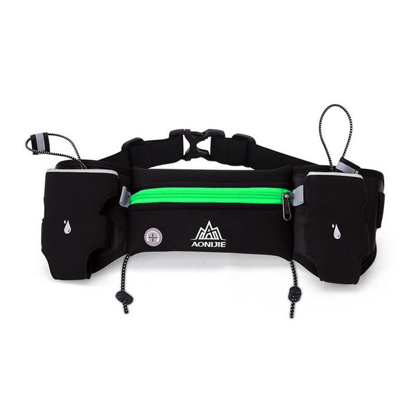 Sports Hydration Belt with Bottle Holderswith Green Zip
