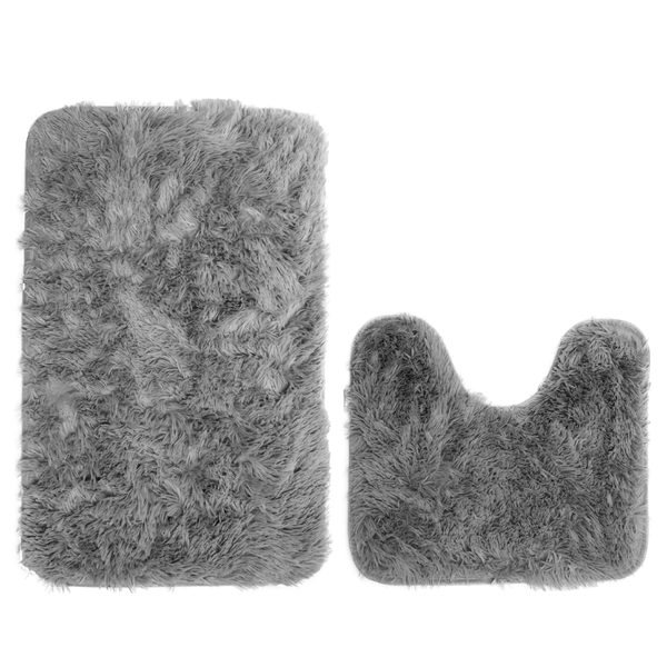 Waltex - Shaggy Plush Bathroom Mat - Grey (Set of 2)