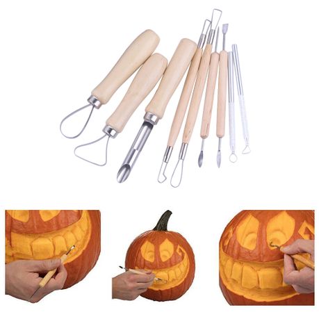 Plastic & Stainless Pumpkin Carving Kit with Paper Stencils, 13pc