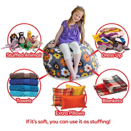 bean bag chair that stores stuffed animals