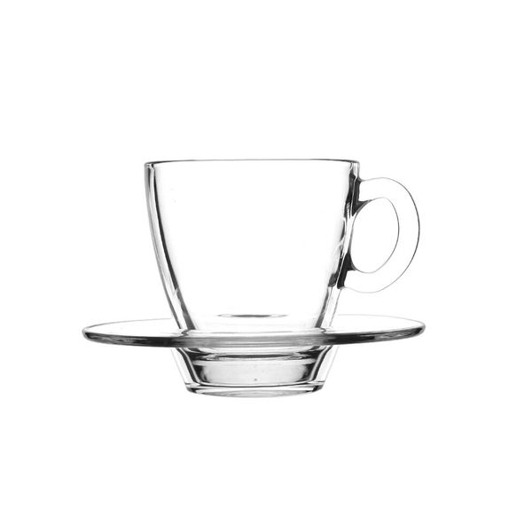 Pasabahce - Aqua Glass Cup &amp; Saucer 215ml - Set Of 6 cups and saucers
