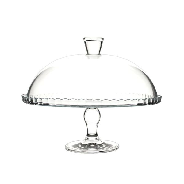 Pasabahce - Glass Cake Stand With Glass Dome 322mm - 2pcs set