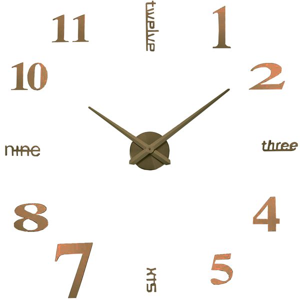 3D Home Decoration Frameless Wall Clock - Golden