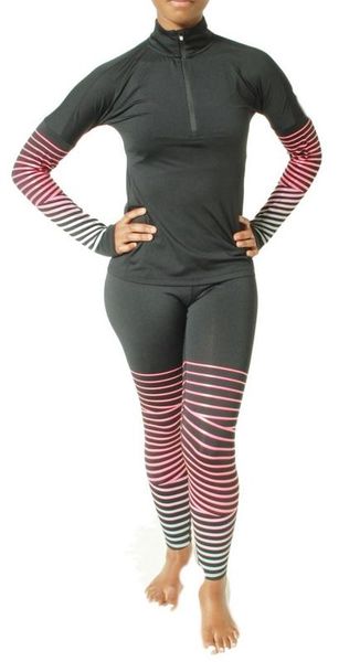 Women's Printed Breathable Compression Pink Striped Tops &amp; Leggings