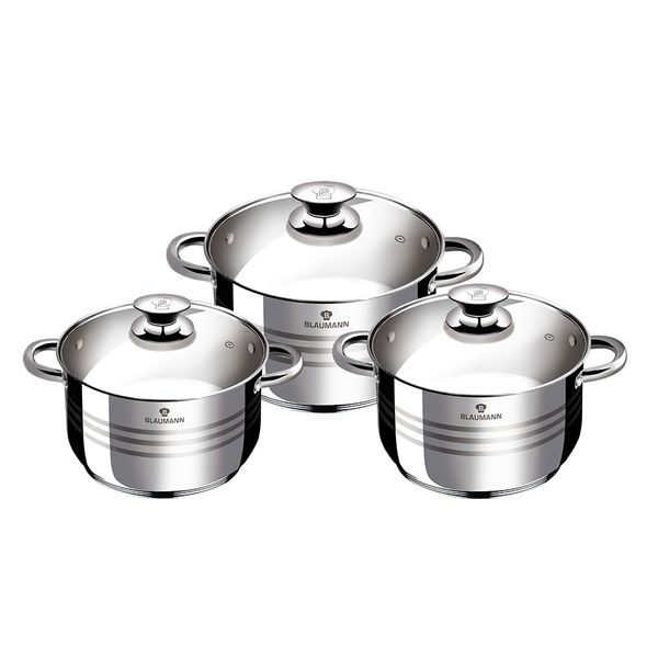 Blaumann 6-Piece Stainless Steel Cookware Set - Gourmet Line