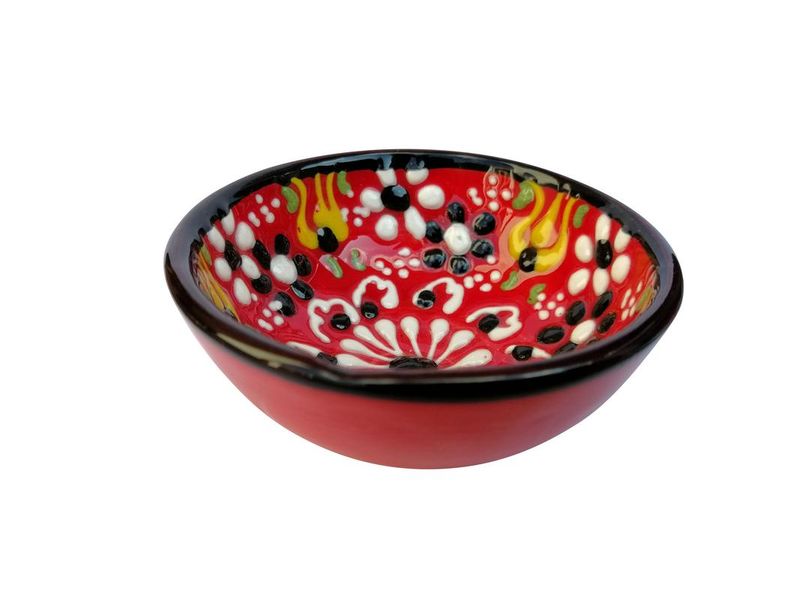 Turkish Handcrafted Ceramic Snack Bowls - Orange, Black Leaves