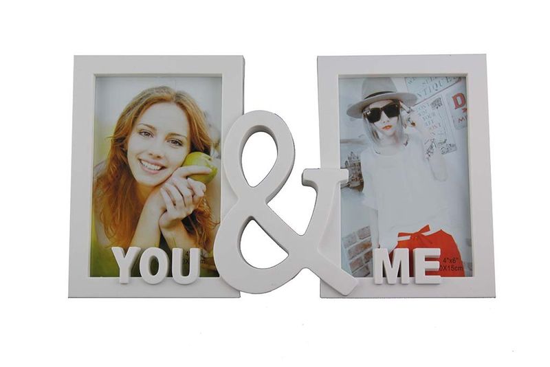 You &amp; Me White Double Photo Frame