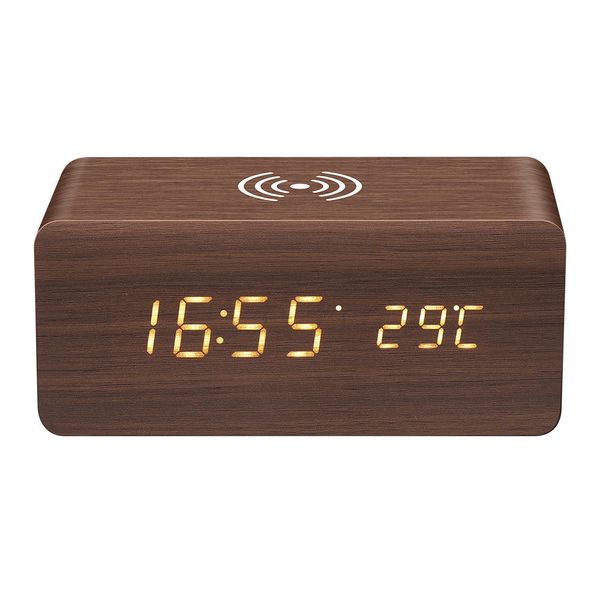 Techme Wooden Clock with Wirless Charging, Voice Control, Alarm Clock, Temp