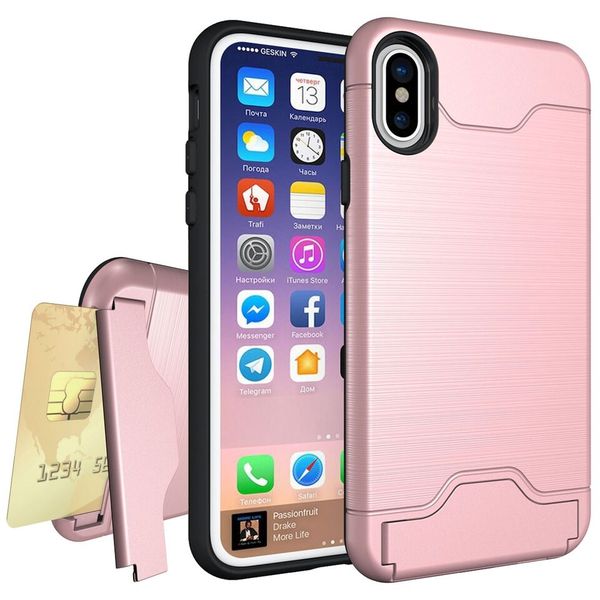 TUFF-LUV Shockproof Dual Layer Armour Case (with Stand &amp; Card slot) for Apple iPhone X/XSRose Gold
