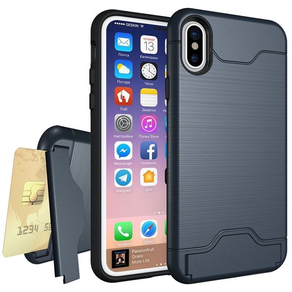 TUFF-LUV Shockproof Dual Layer Armour Case (with Stand &amp; Card slot) for Apple iphone XS Max Navy