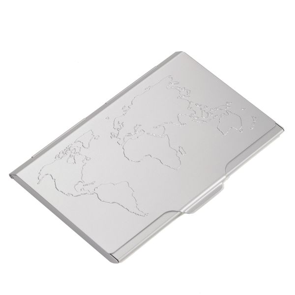 TROIKA Business Card Case with World Map Embossed Lid Global Contacts