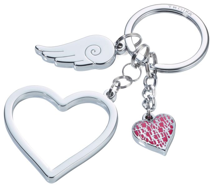 TROIKA Keyring with 3 Charms LOVE IS IN THE AIR Silver Colour