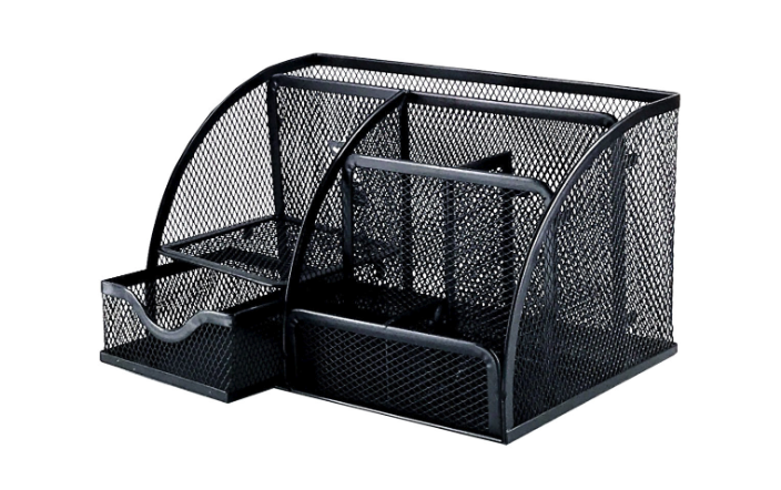 5 Compartments Pencil Mesh Metal Holder Desk Storage