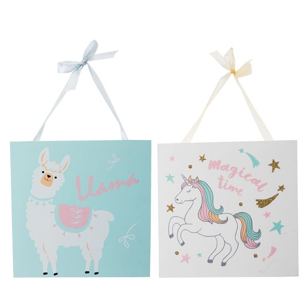 Plaque Wooden Unicorn &amp; Llama - 15x15cm