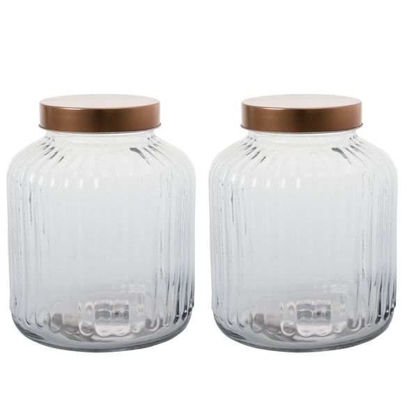 Storage-Jar Glass With Copper-Lid 3.5L - 18 x 21cm (Set of 2)