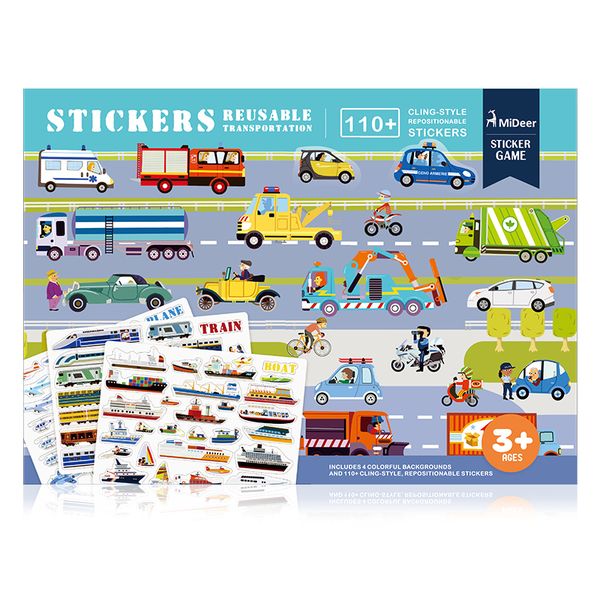 Mideer Reusable Stickers - Transportation: 110 Pieces
