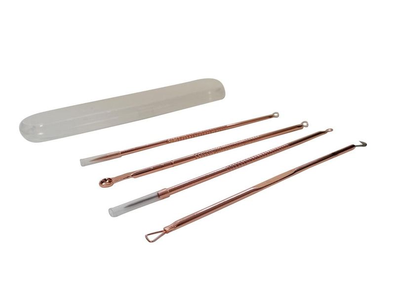 4 Piece Rose Gold Blackhead, Acne, Pimple, Comedone Remover Kit with Case