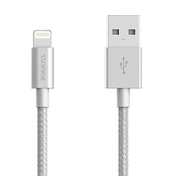 Romoss Lighting Charge Sync to USB Nylon Braided Cable - Silver