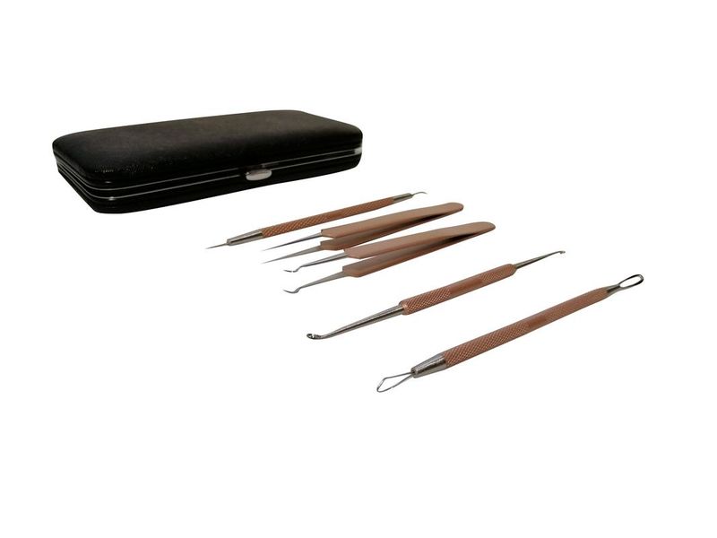 5 Pc Rosegold Blackhead, Acne, Pimple, Comedone Remover Kit with Gift Case