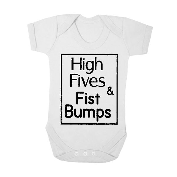 The Funky Shop High Five &amp; Fist Bumps Baby Grower - White