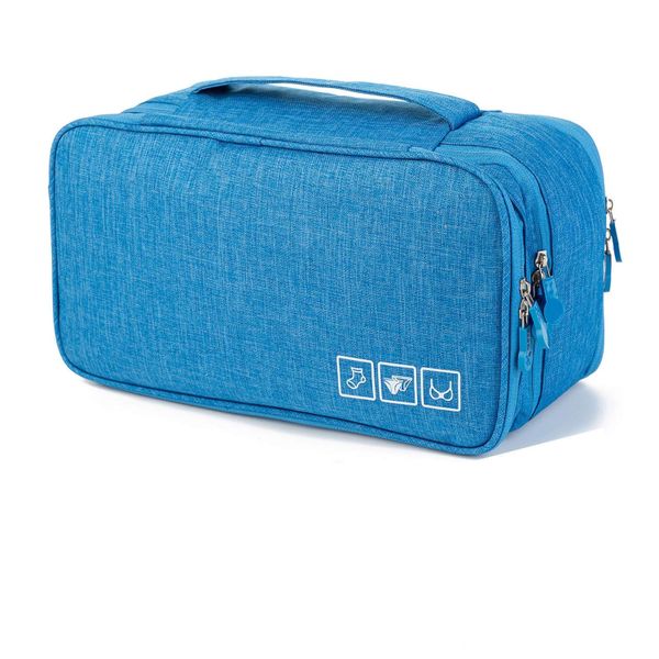 Travel Bra Underwear Organizer Case Waterproof Toiletry Bag Blue