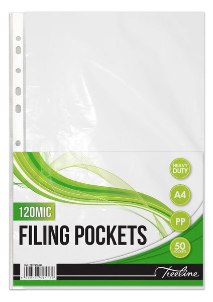Treeline Filing Pockets 120 Micron A4 Heavy Duty - Pack of 50