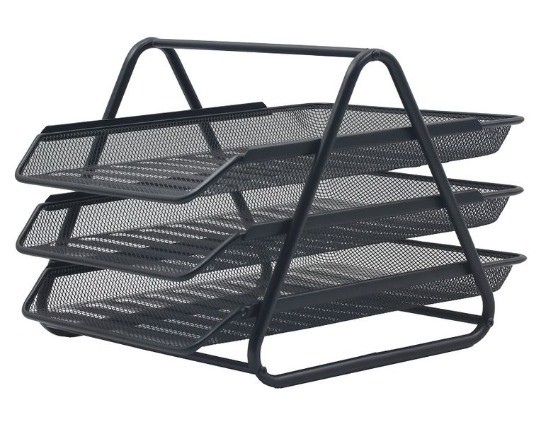 SDS: M700 Wire Mesh Metal Desk Letter Tray Set - 3-Tier Black