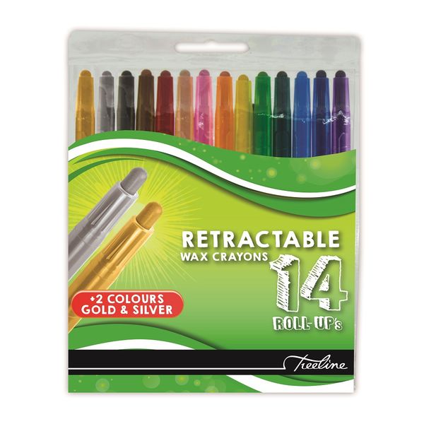Treeline Retractable Wax Crayons - 14 Colours Including Gold and Silver
