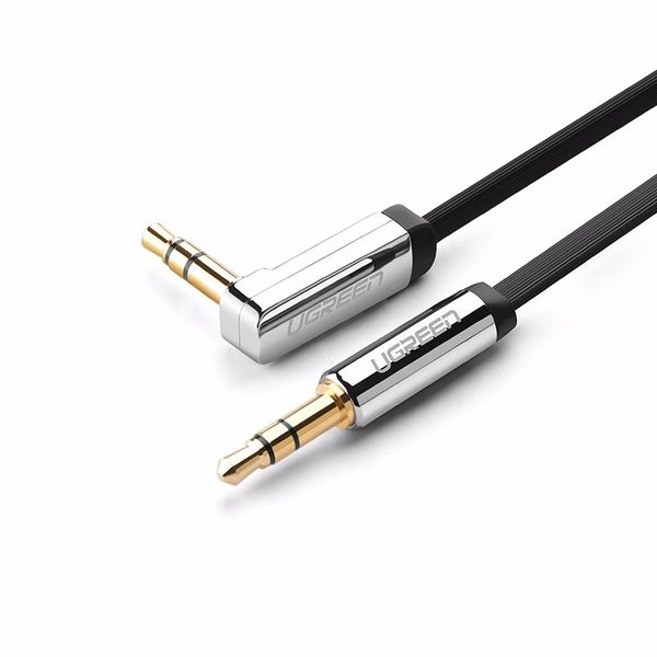 UGreen 10728 3.5mm Male to Male 90 Right Angle 3m Flat Cable-BK