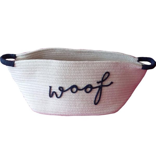 White and Navy Woof Rope Woven Bag for Storage