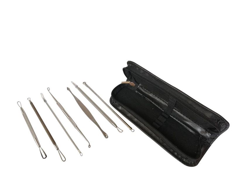 2019 Professional 7pc Blackhead, Acne Popping Kit with Leather-Like Bag