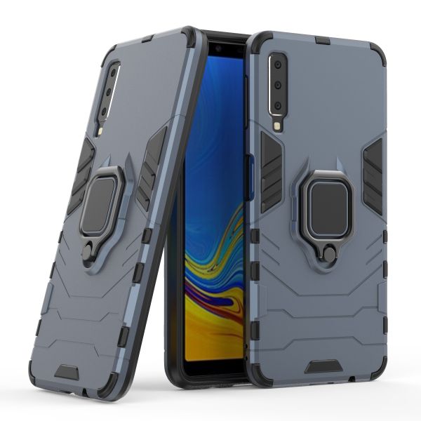 Shockproof Kickstand Ring Stand Armor Case for Samsung A7 2018 Black