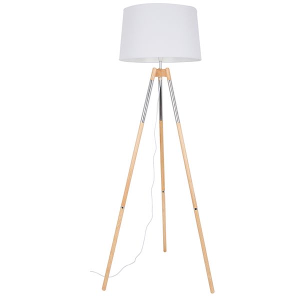 Bright Star Lighting - Wood Polished Chrome Standing Lamp With White Shade